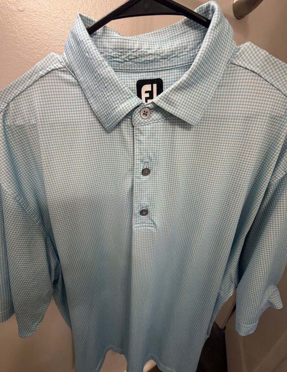 FootJoy Mens Large Blue White Heather Lisle Houndstooth Golf Polo 26068